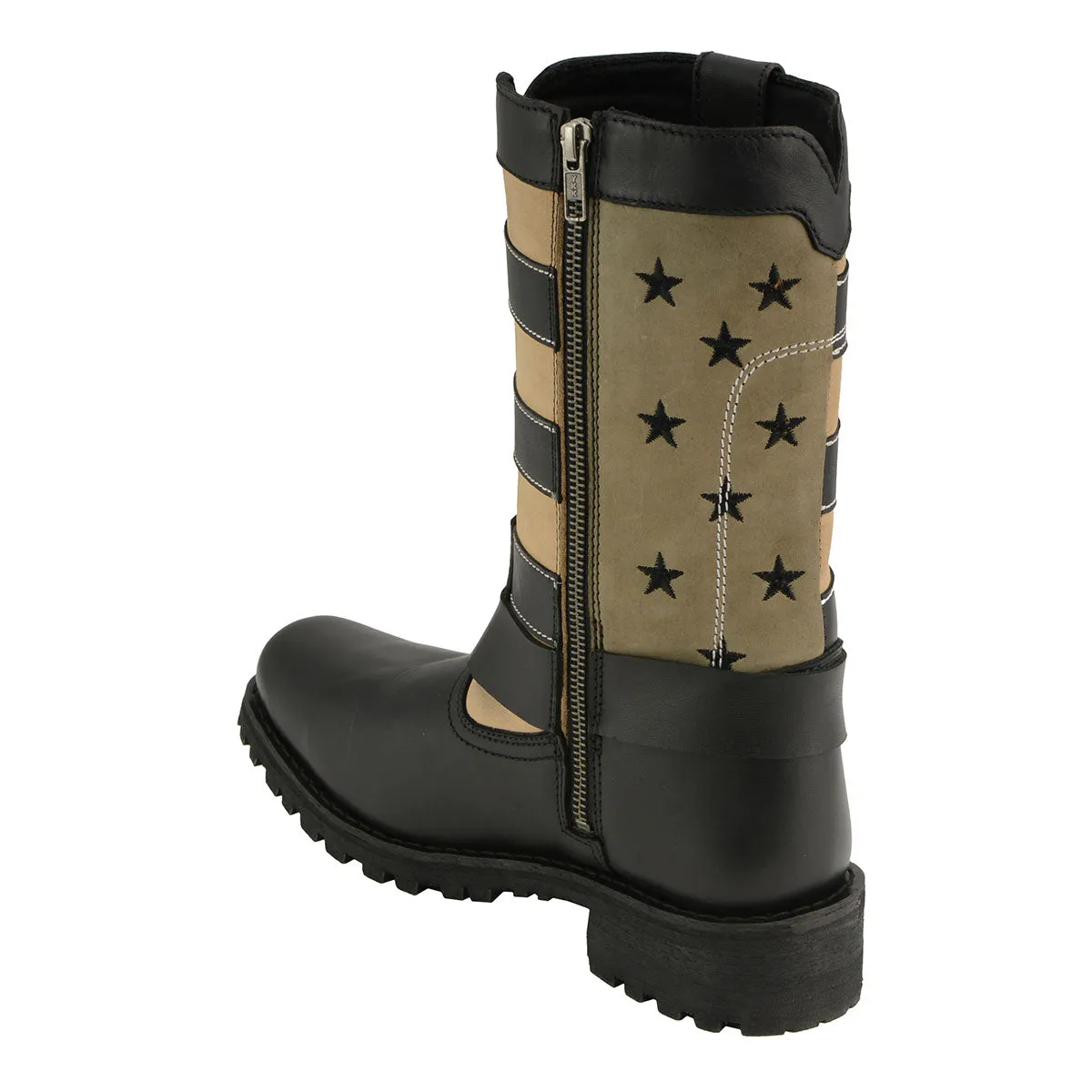 Milwaukee Leather MBL9363 Women’s Stars and Stripes Black with Tan Leather Motorcycle Rider Harness Boots