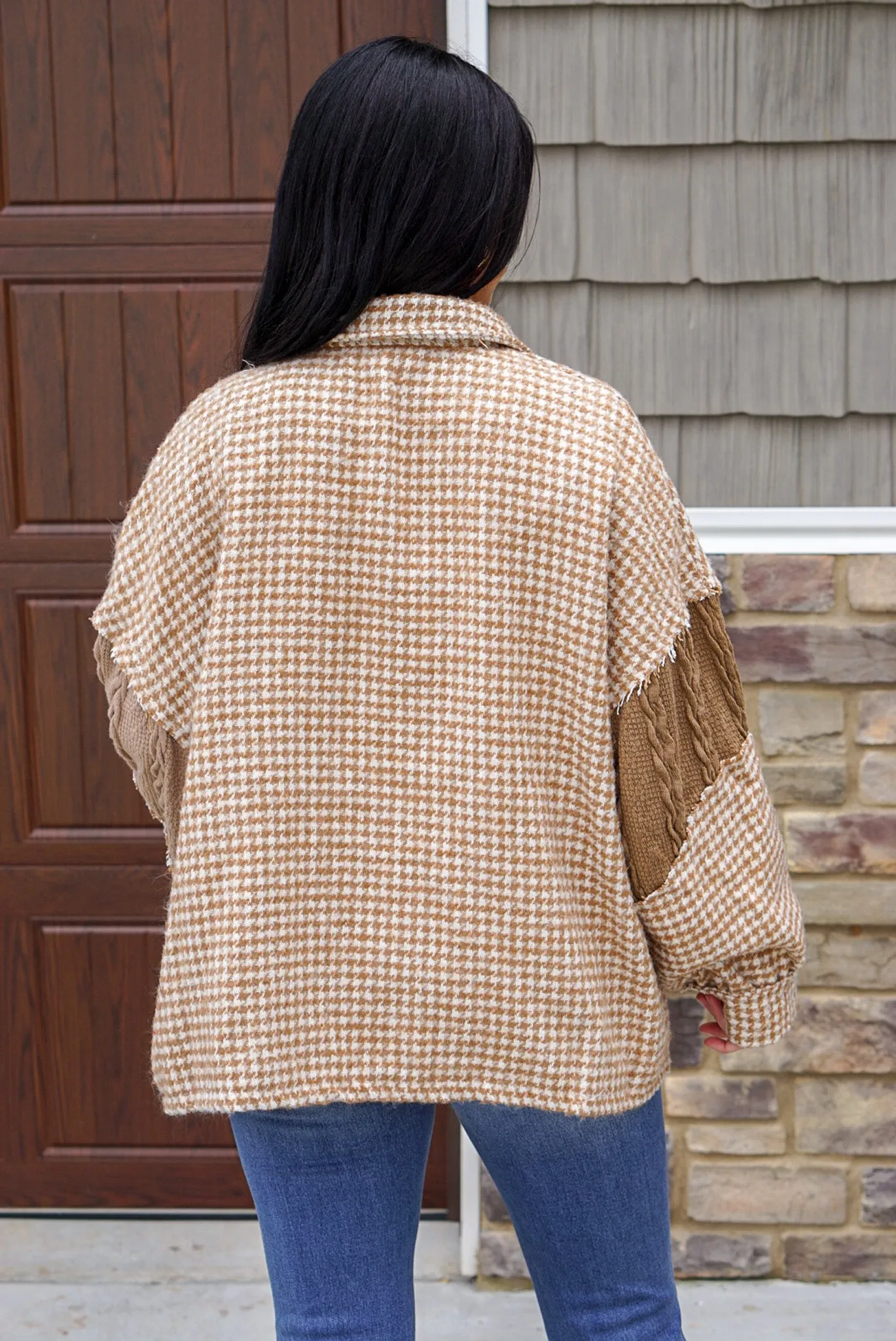 Mocha Houndstooth Colorblock Sweater Shacket