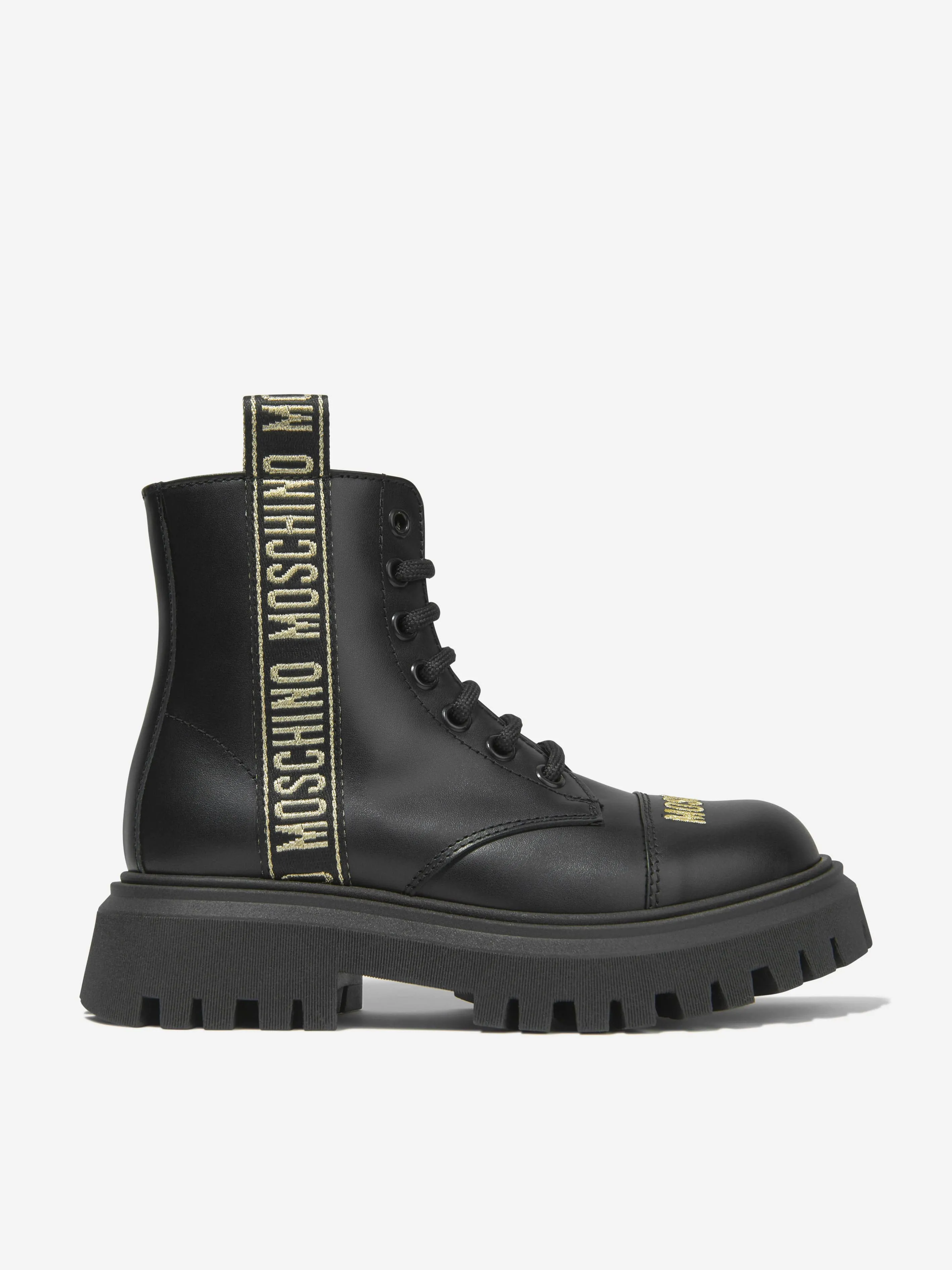 Moschino Girls Leather Logo Tape Ankle Boots