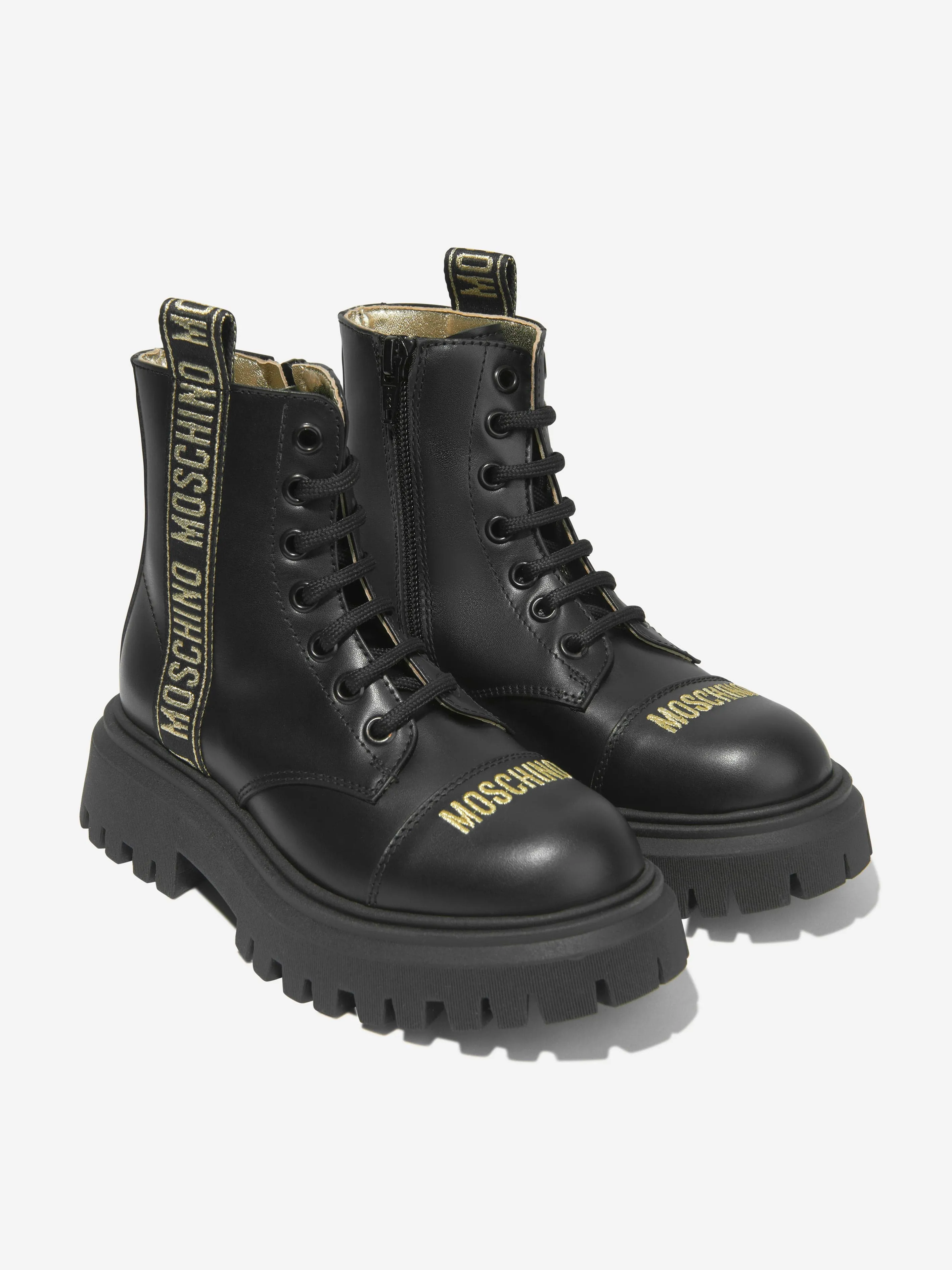 Moschino Girls Leather Logo Tape Ankle Boots