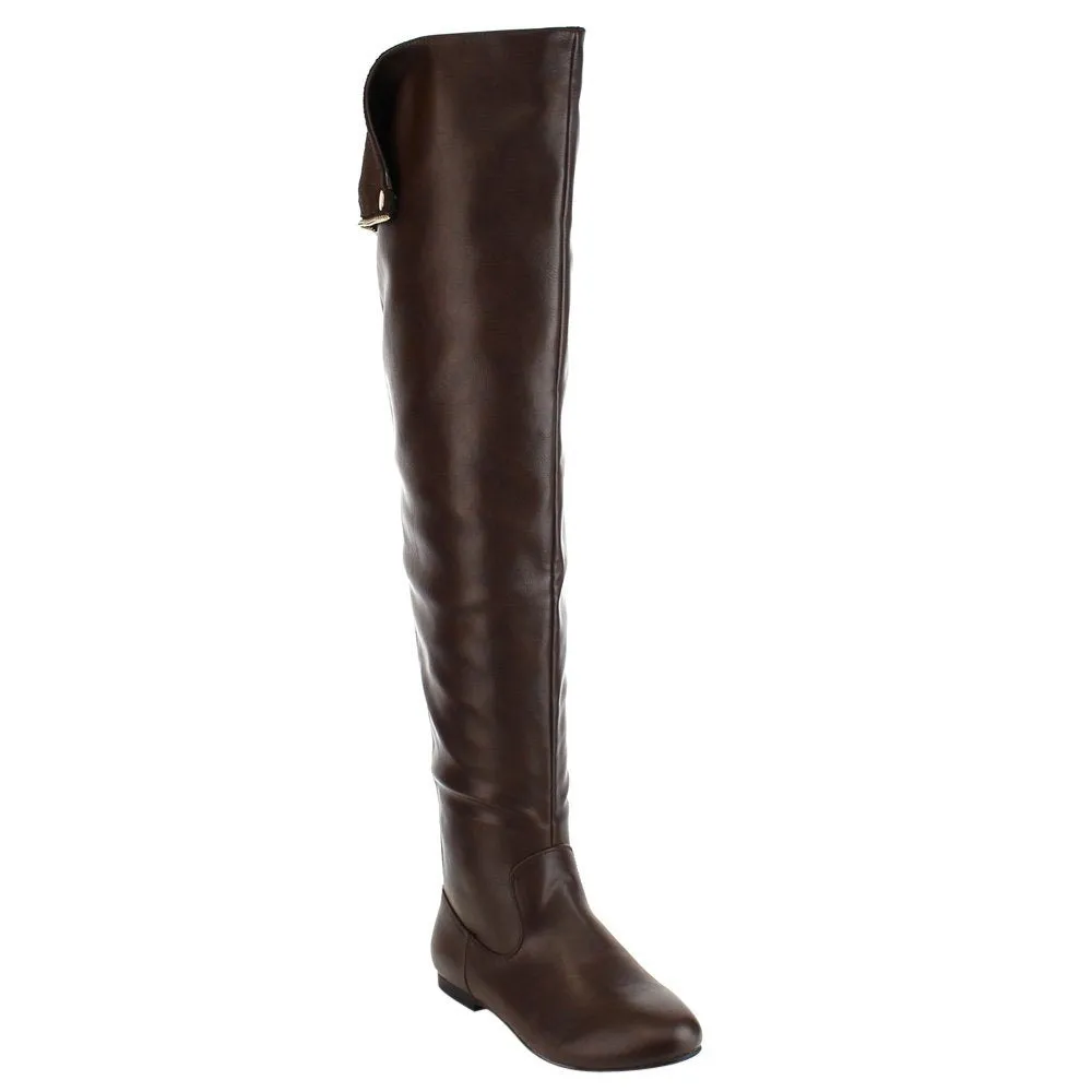 NATURE BREEZE FE61 Women Snap Cuff Over The Knee Flat Heel Boots