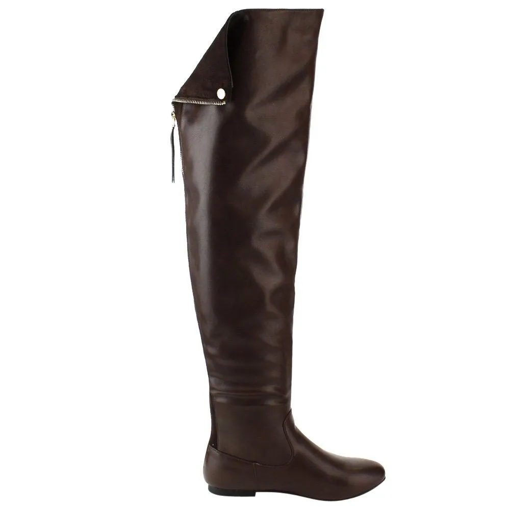 NATURE BREEZE FE61 Women Snap Cuff Over The Knee Flat Heel Boots