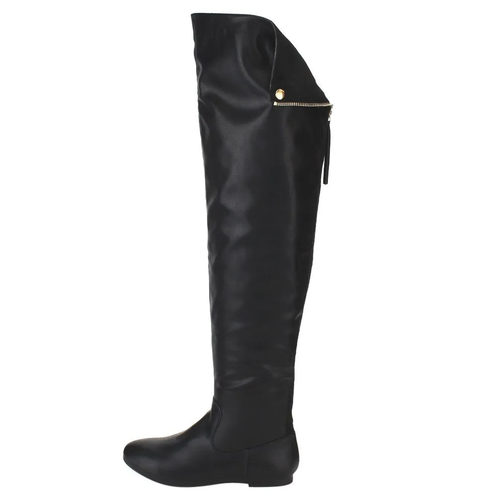 NATURE BREEZE FE61 Women Snap Cuff Over The Knee Flat Heel Boots