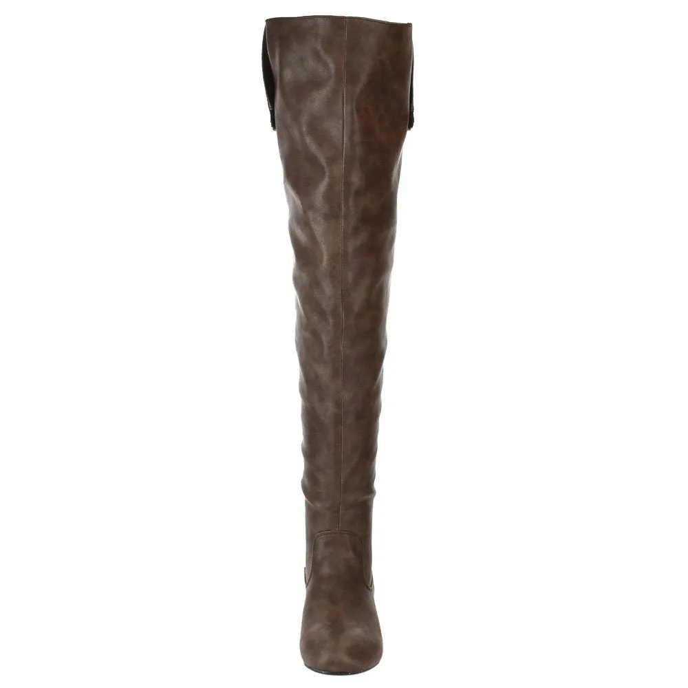 NATURE BREEZE FE61 Women Snap Cuff Over The Knee Flat Heel Boots