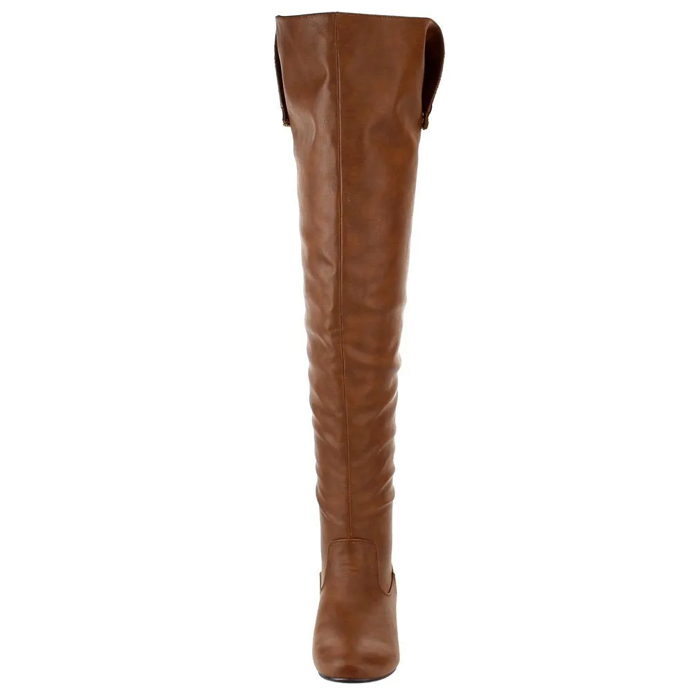 NATURE BREEZE FE61 Women Snap Cuff Over The Knee Flat Heel Boots