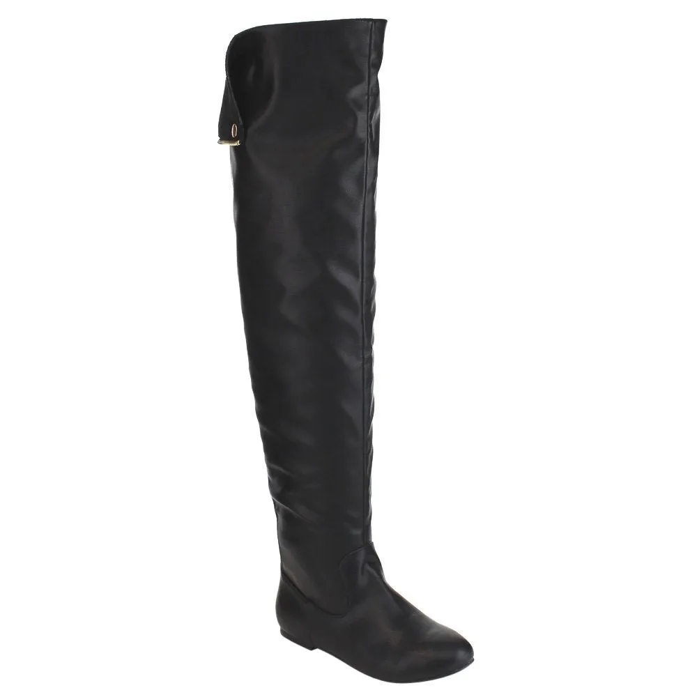 NATURE BREEZE FE61 Women Snap Cuff Over The Knee Flat Heel Boots