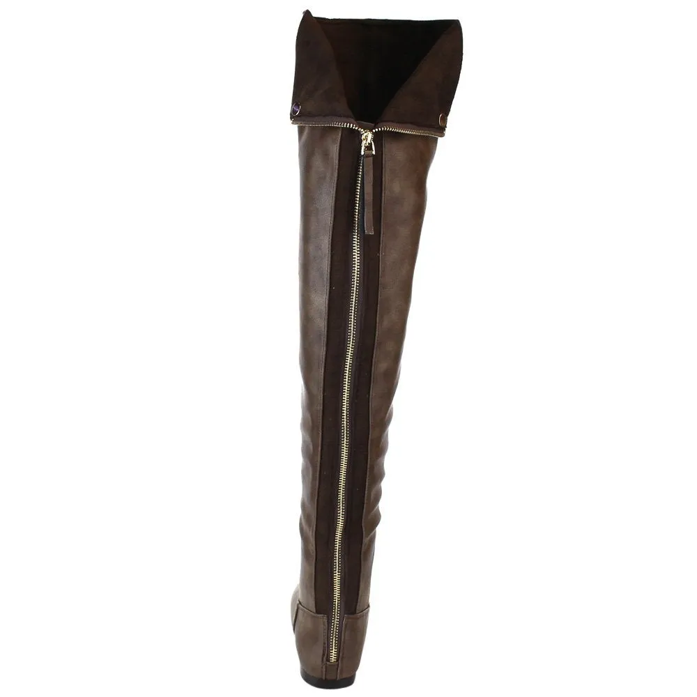 NATURE BREEZE FE61 Women Snap Cuff Over The Knee Flat Heel Boots