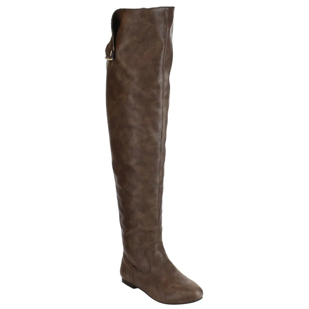 NATURE BREEZE FE61 Women Snap Cuff Over The Knee Flat Heel Boots