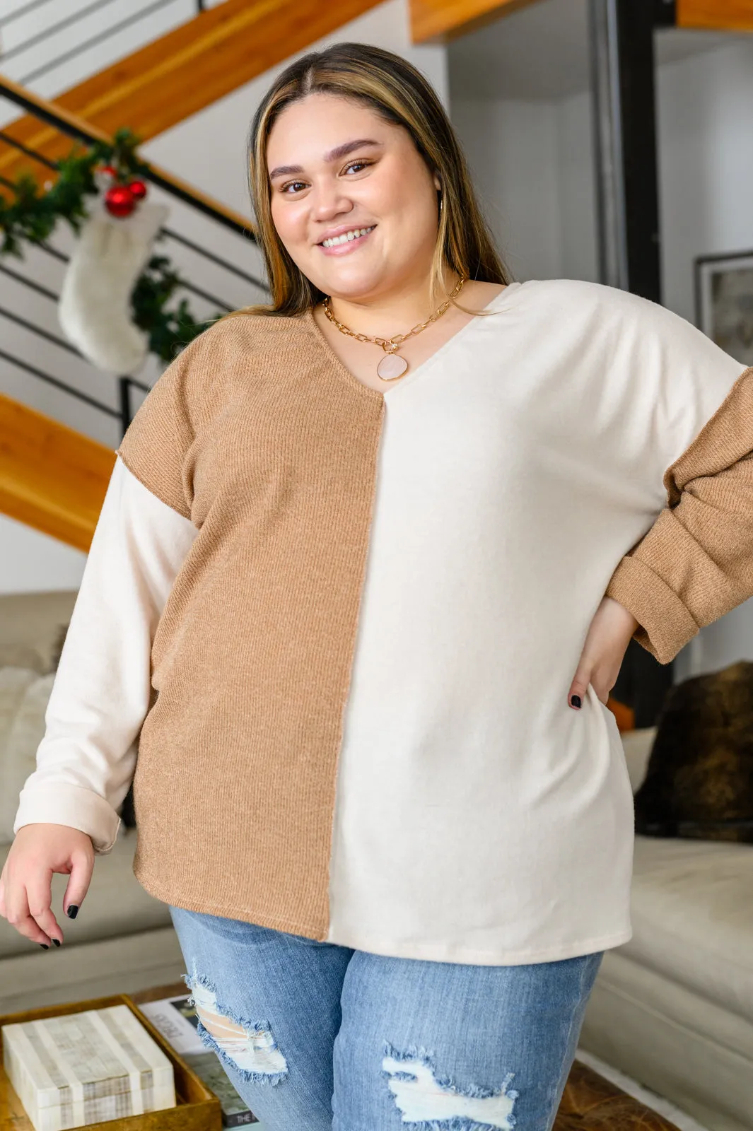 No Better Place Color Block Long Sleeve V-Neck Top LD23