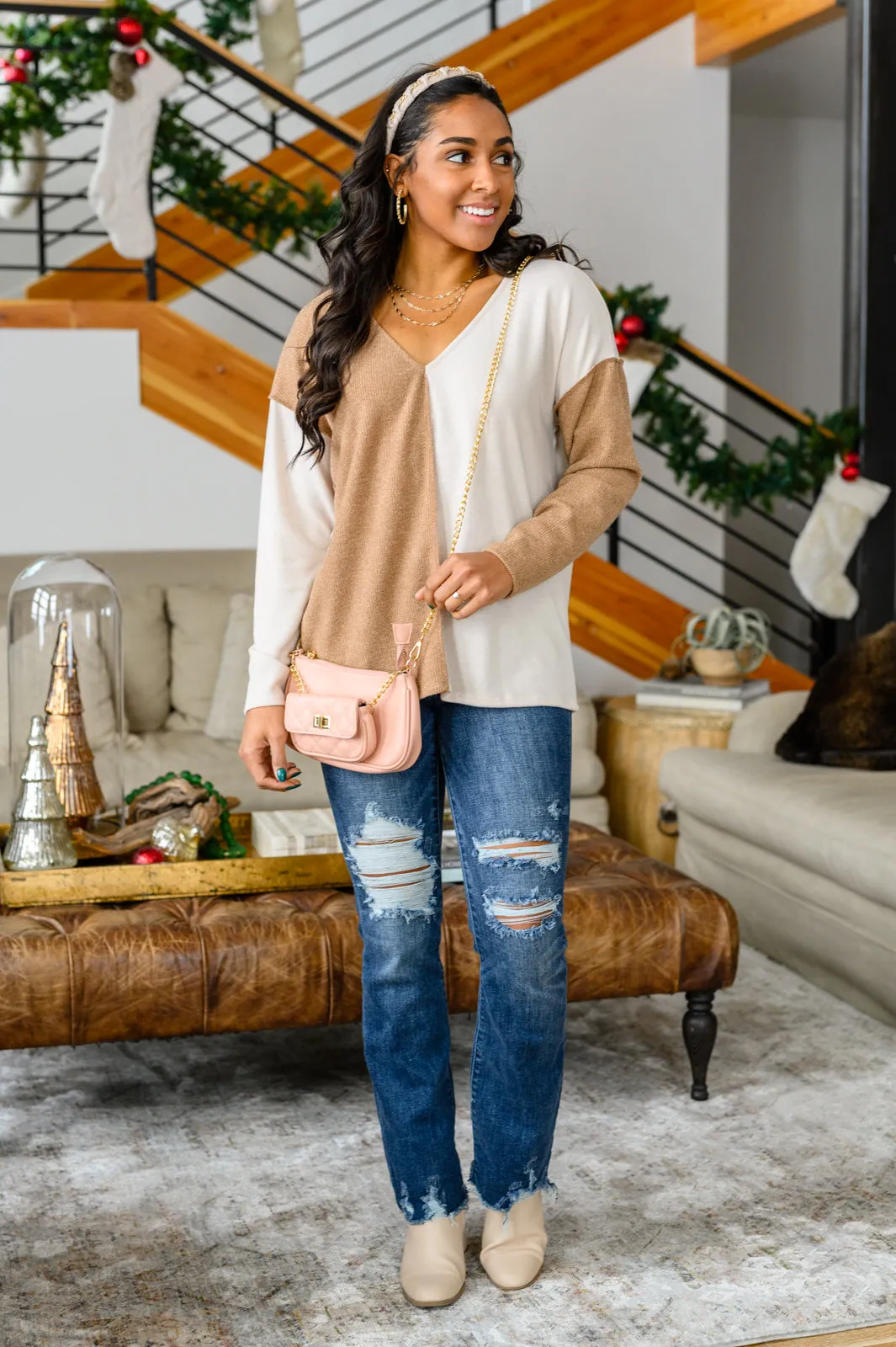 No Better Place Color Block Long Sleeve V-Neck Top