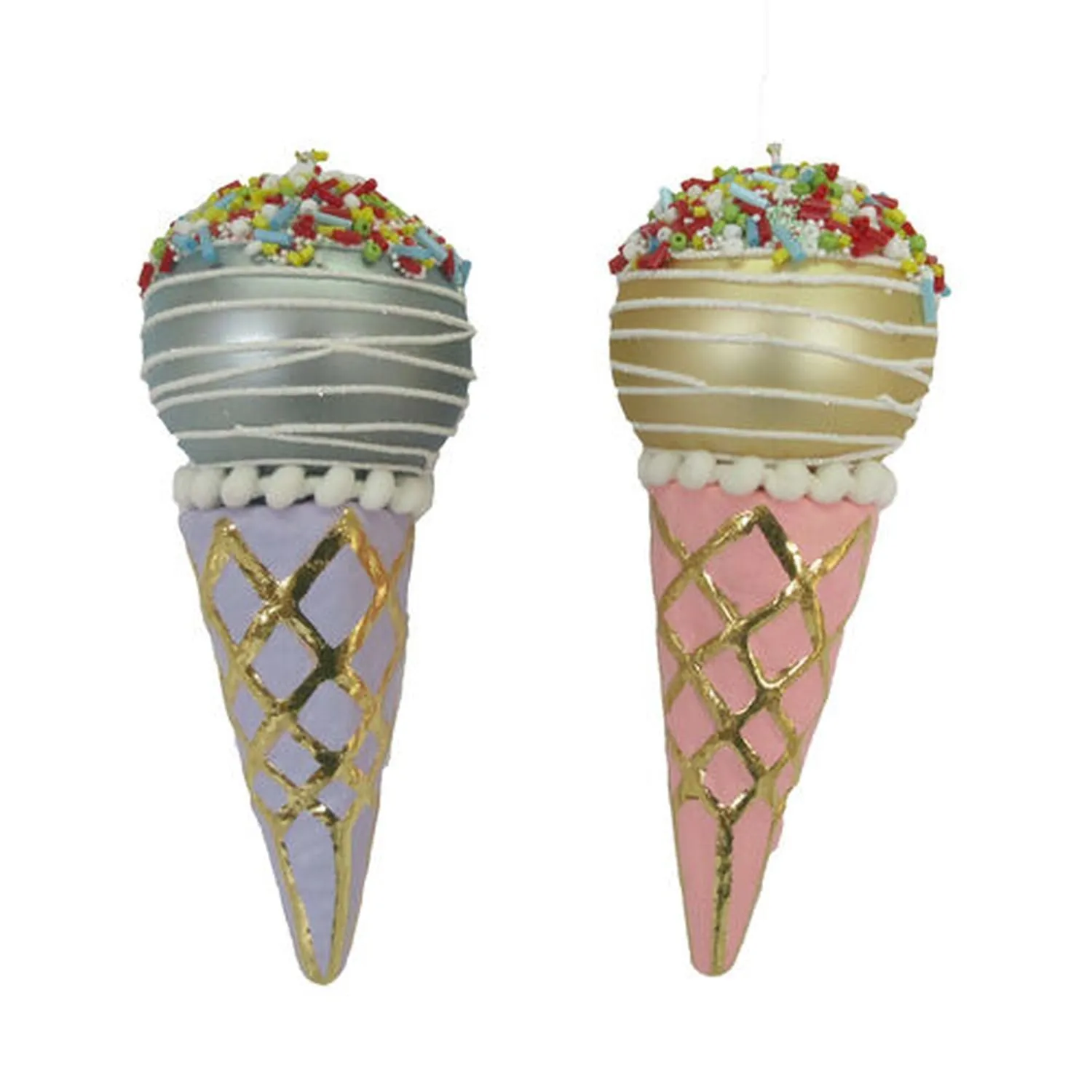 North Pole Sweet Shoppe Set Of 2 Assortment Pink/Blue Ice Cream Cone