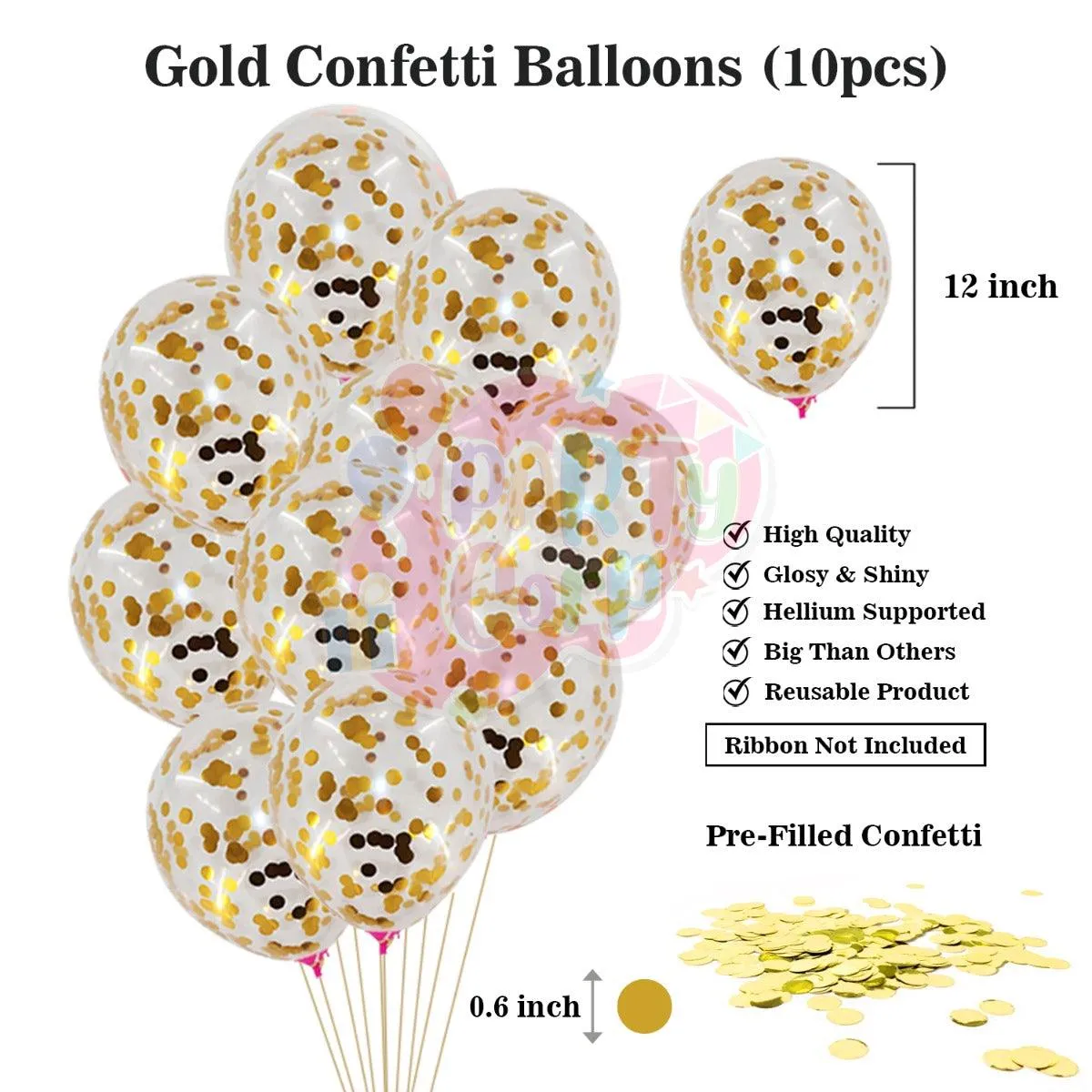 PartyCorp Happy Birthday Decoration Kit Combo 11 Pcs - Gold Confetti Balloon, Gold Happy Birthday Alphabets Cut Out Banner