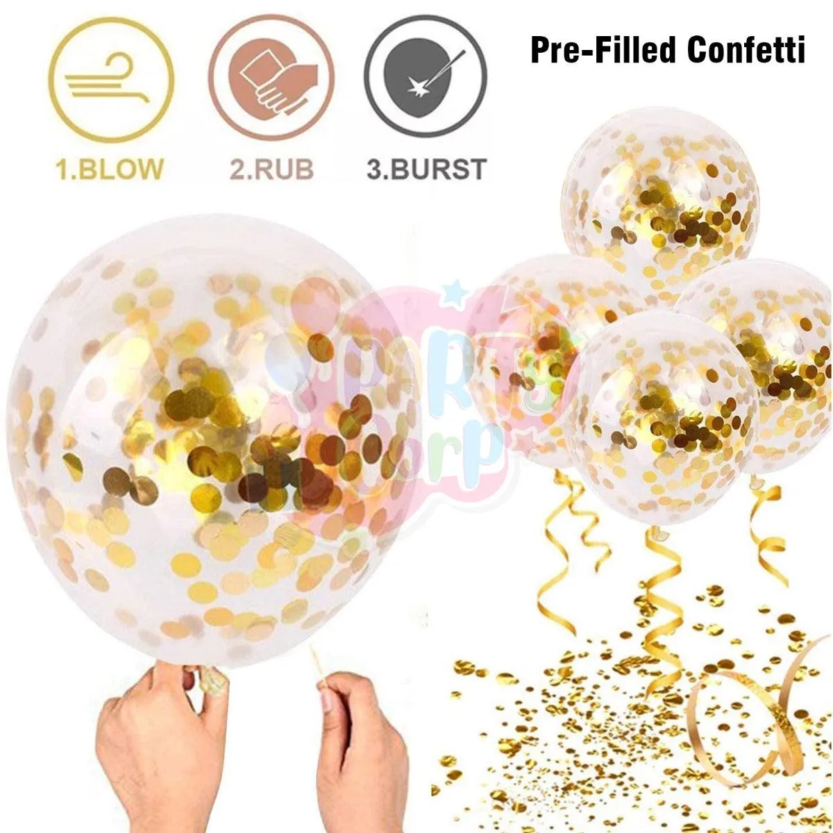 PartyCorp Happy Birthday Decoration Kit Combo 11 Pcs - Gold Confetti Balloon, Gold Happy Birthday Alphabets Cut Out Banner