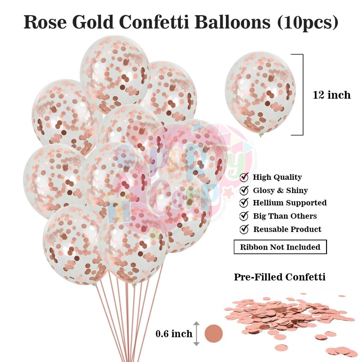 PartyCorp Happy Birthday Decoration Kit Combo 11 Pcs - Rose Gold Confetti Balloon, Rose Gold Happy birthday Alphabets Cut Out Banner