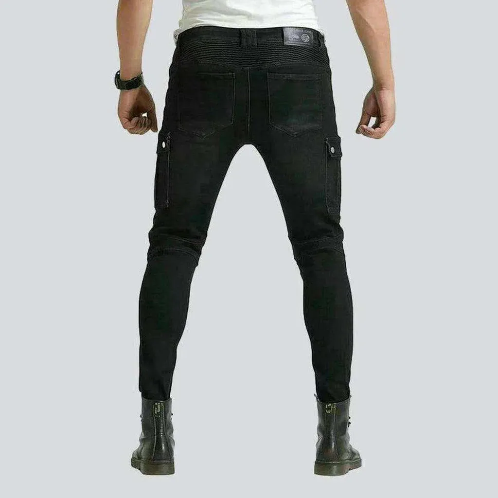 Pebble-washed moto jeans for men