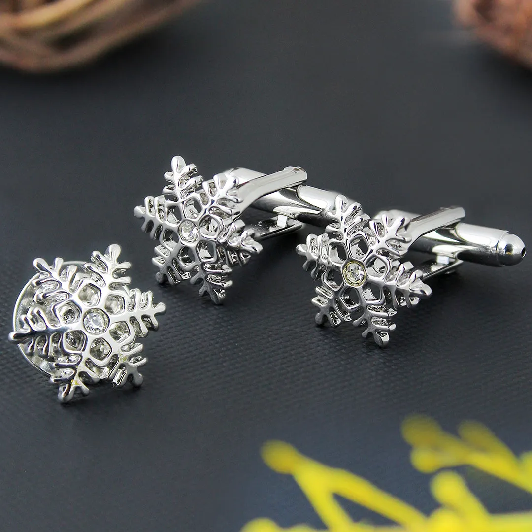 Peluche Snow Flake Cufflink and Lapel Pin Set