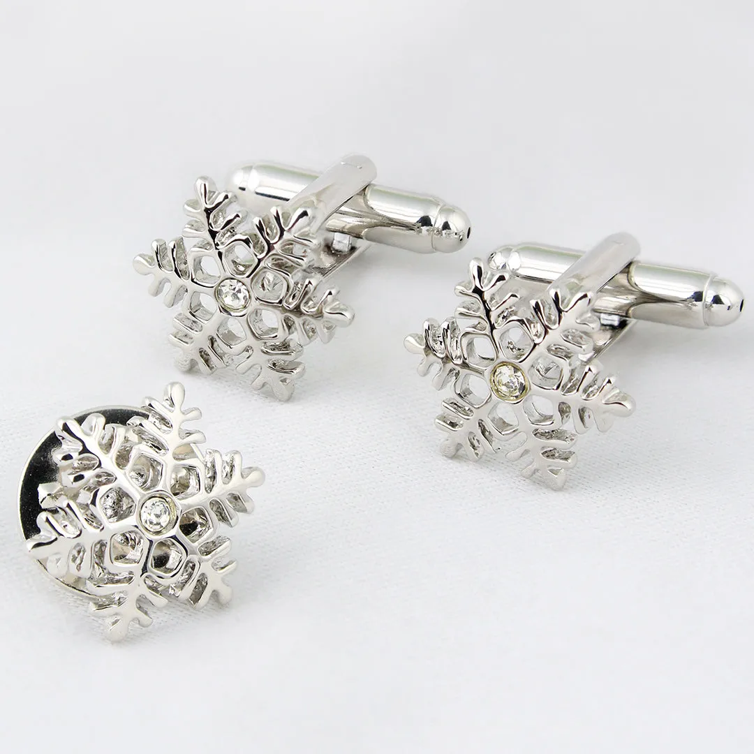 Peluche Snow Flake Cufflink and Lapel Pin Set