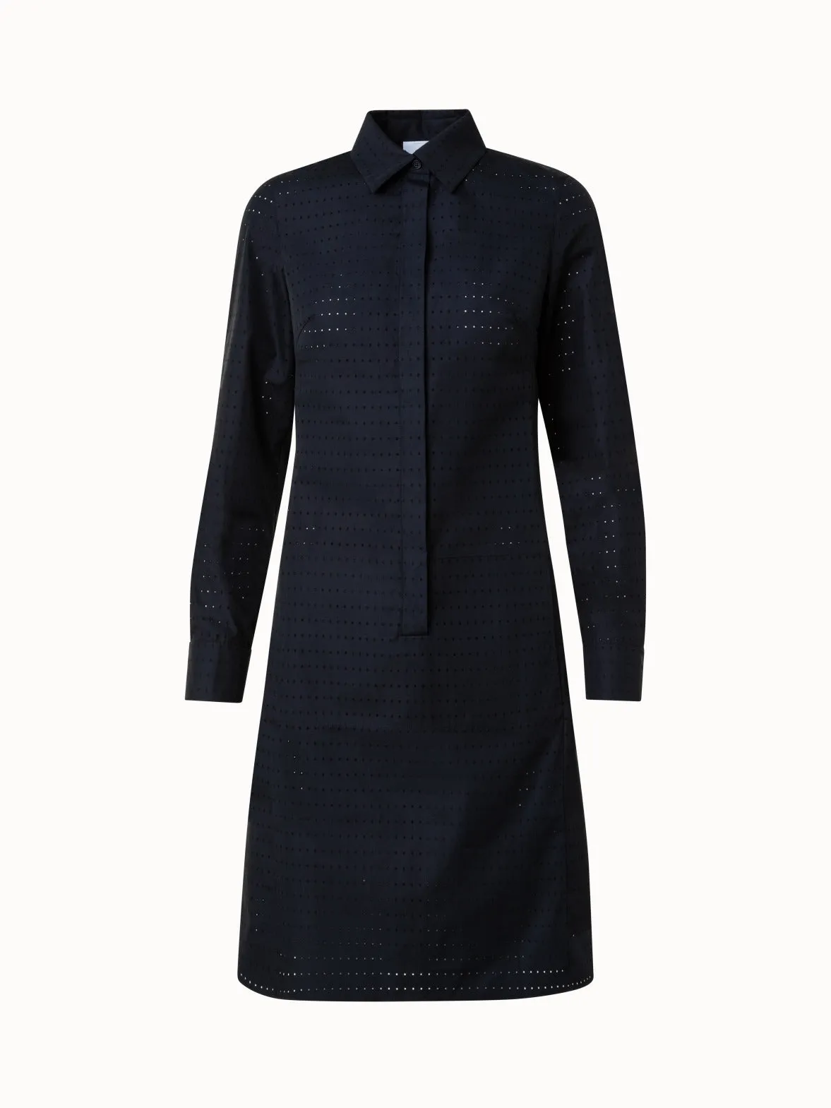 Perforated Pin Dot Cotton Poplin Dress