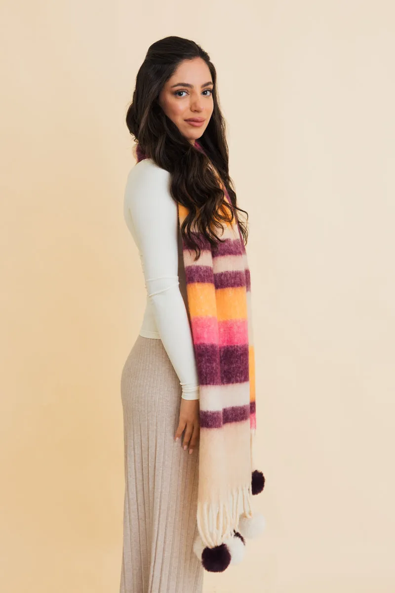 Pop Stripe Pom Tassel Cozy Scarf