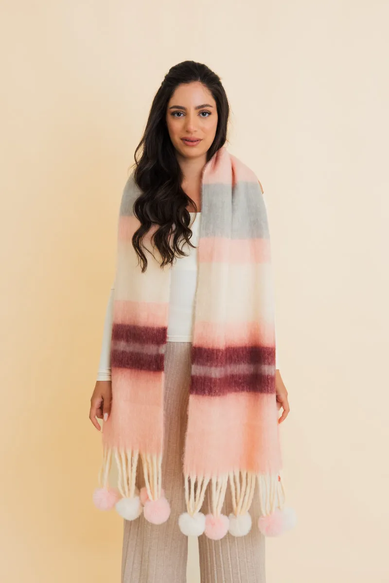 Pop Stripe Pom Tassel Cozy Scarf