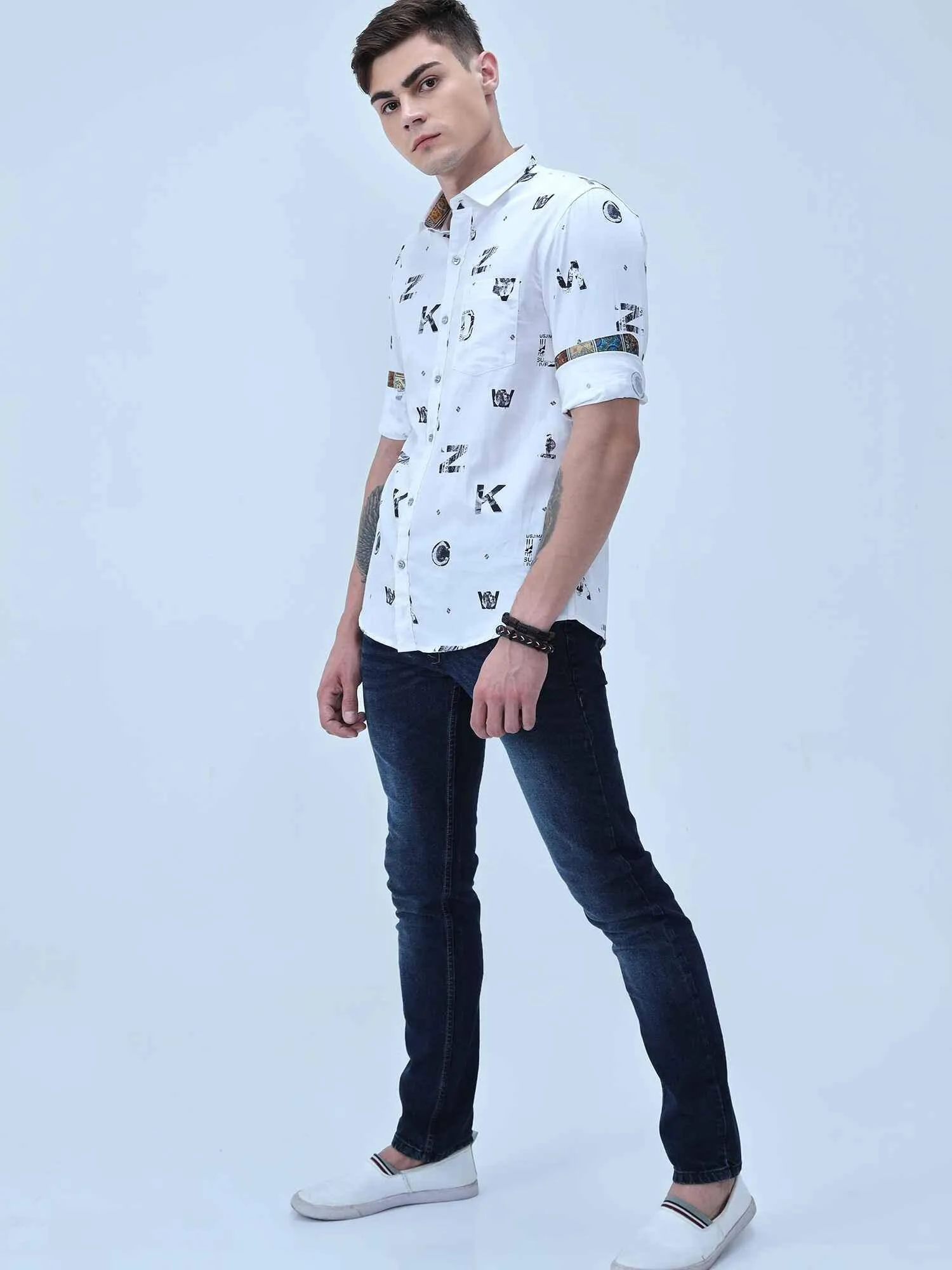 Premium- A2Z Black & White Printed Full Shirt