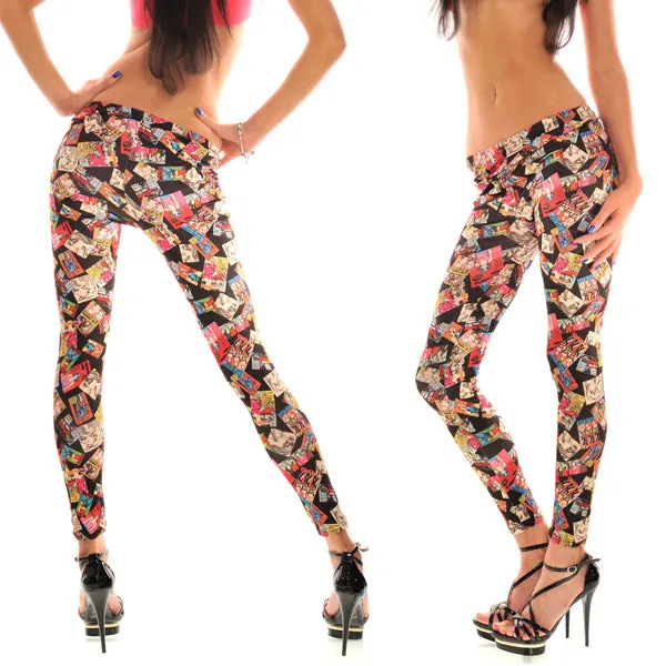 Punk Collage Comic Strip Print Leggings