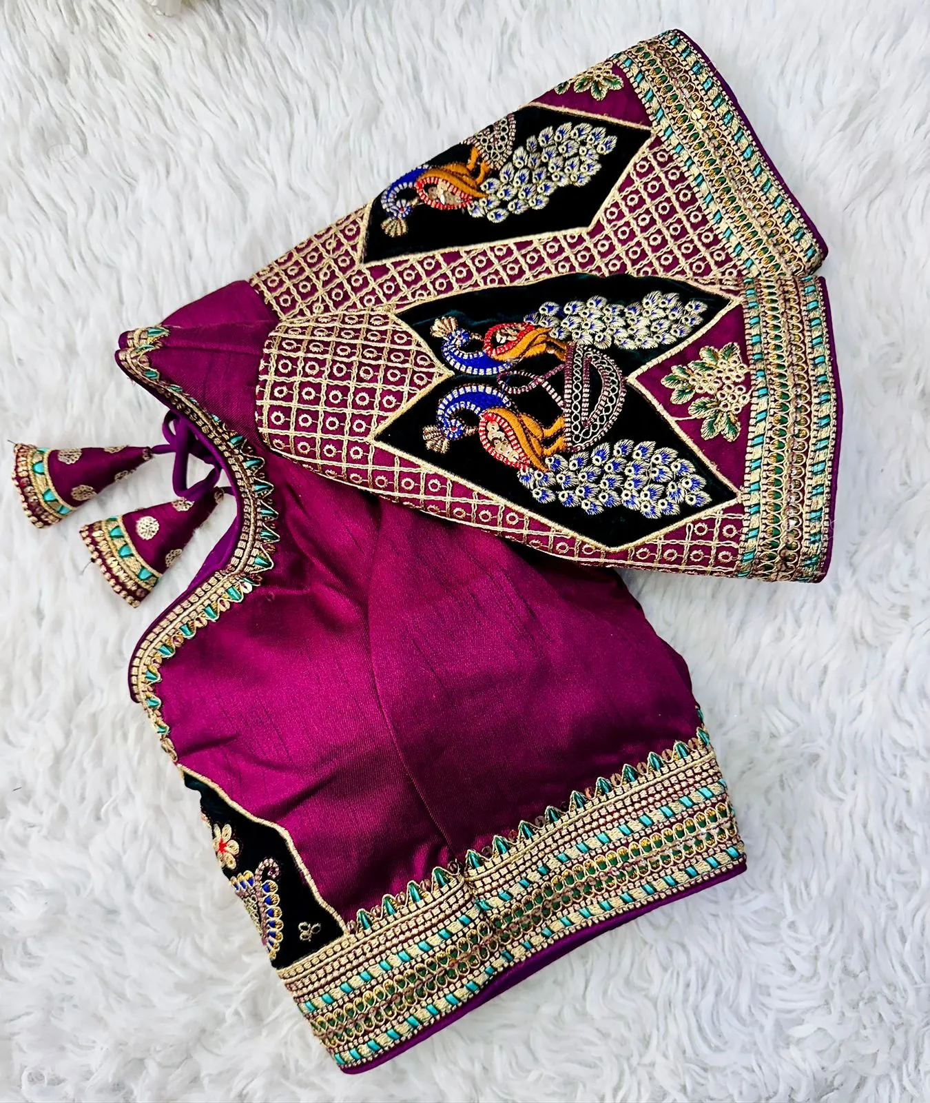 Purple Handcrafted Sequined Blouse in Dilkush Silk