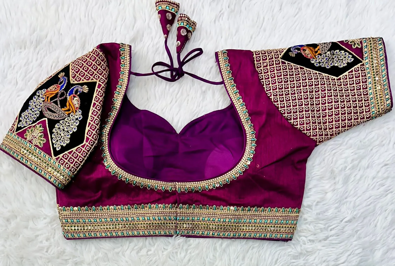 Purple Handcrafted Sequined Blouse in Dilkush Silk