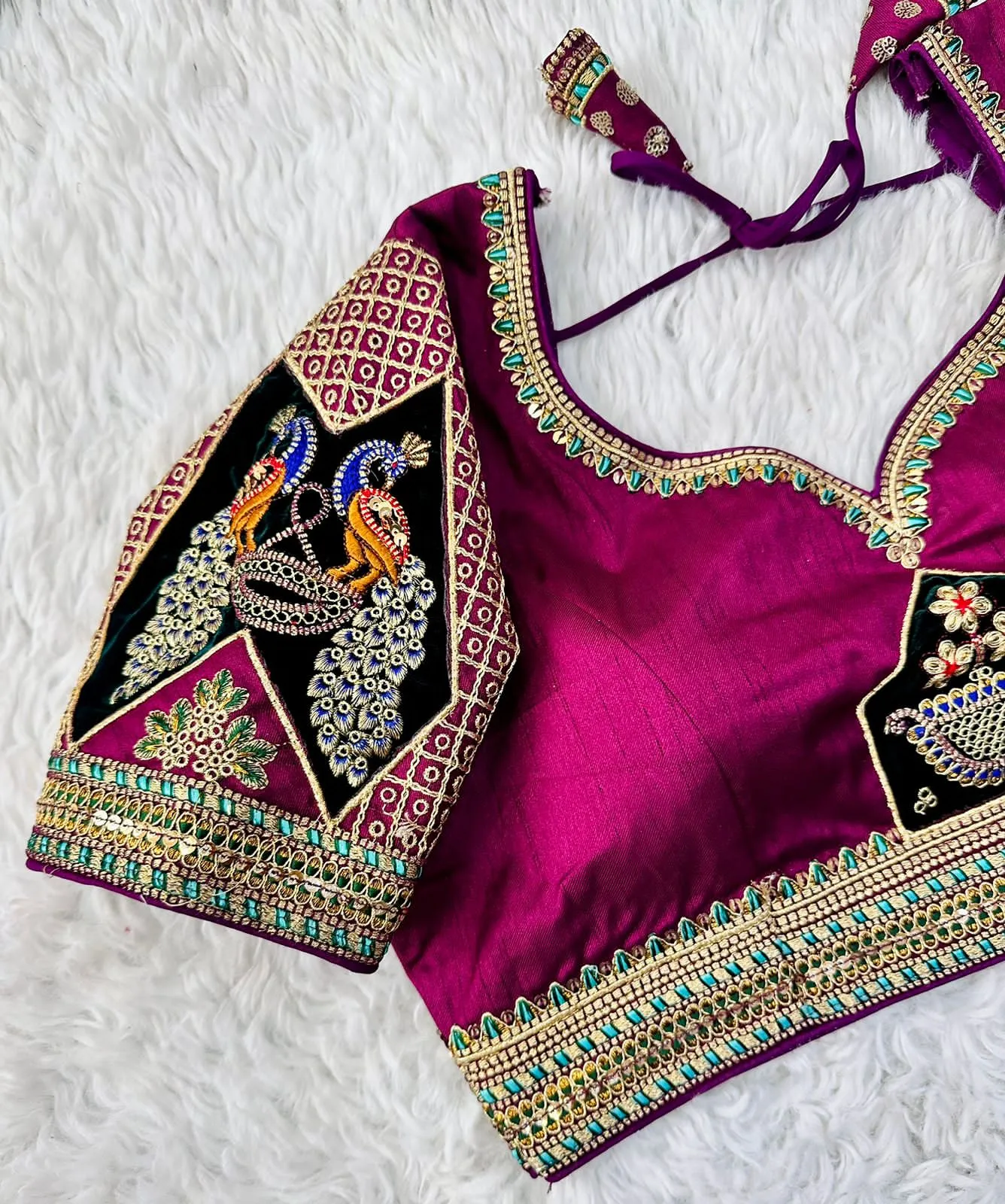 Purple Handcrafted Sequined Blouse in Dilkush Silk