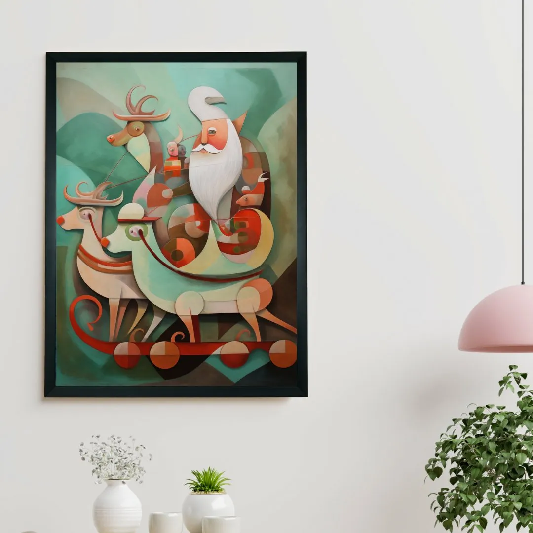 Reindeer Flight: Premium Abstract Wall Art by Sowpeace – Handcrafted Indian-Inspired Canvas for Festive and Elegant Home Interiors