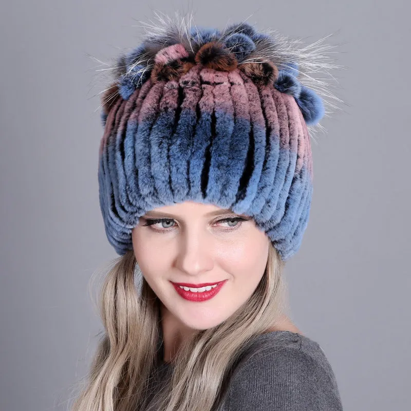 Rex rabbit fur hat warm thickening autumn and winter warm female colorful knitted hat