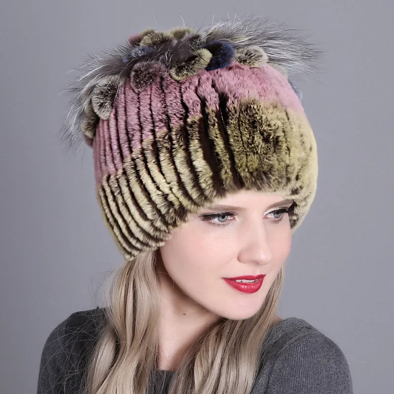 Rex rabbit fur hat warm thickening autumn and winter warm female colorful knitted hat