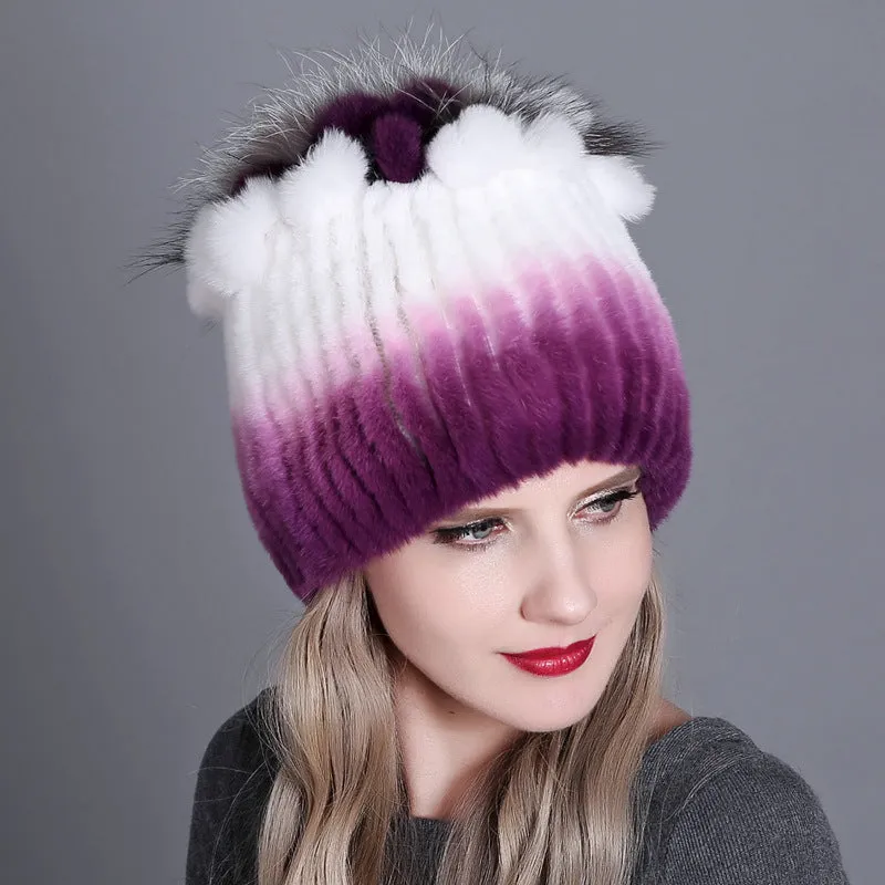 Rex rabbit fur hat warm thickening autumn and winter warm female colorful knitted hat