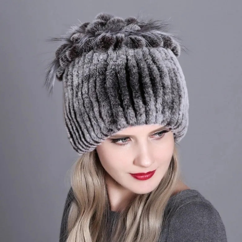 Rex rabbit fur hat warm thickening autumn and winter warm female colorful knitted hat