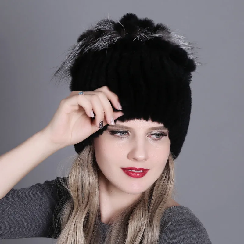 Rex rabbit fur hat warm thickening autumn and winter warm female colorful knitted hat