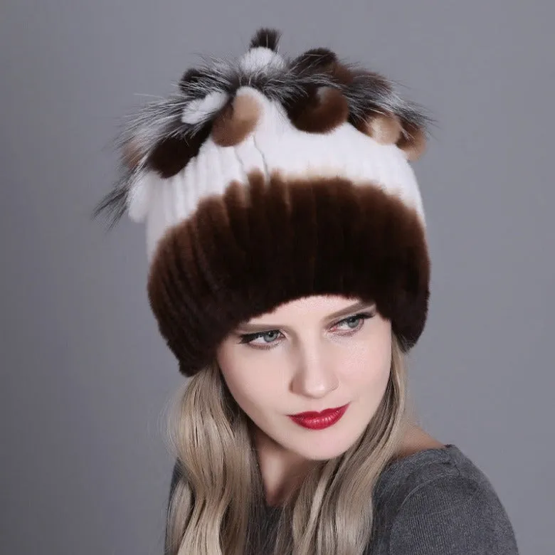 Rex rabbit fur hat warm thickening autumn and winter warm female colorful knitted hat