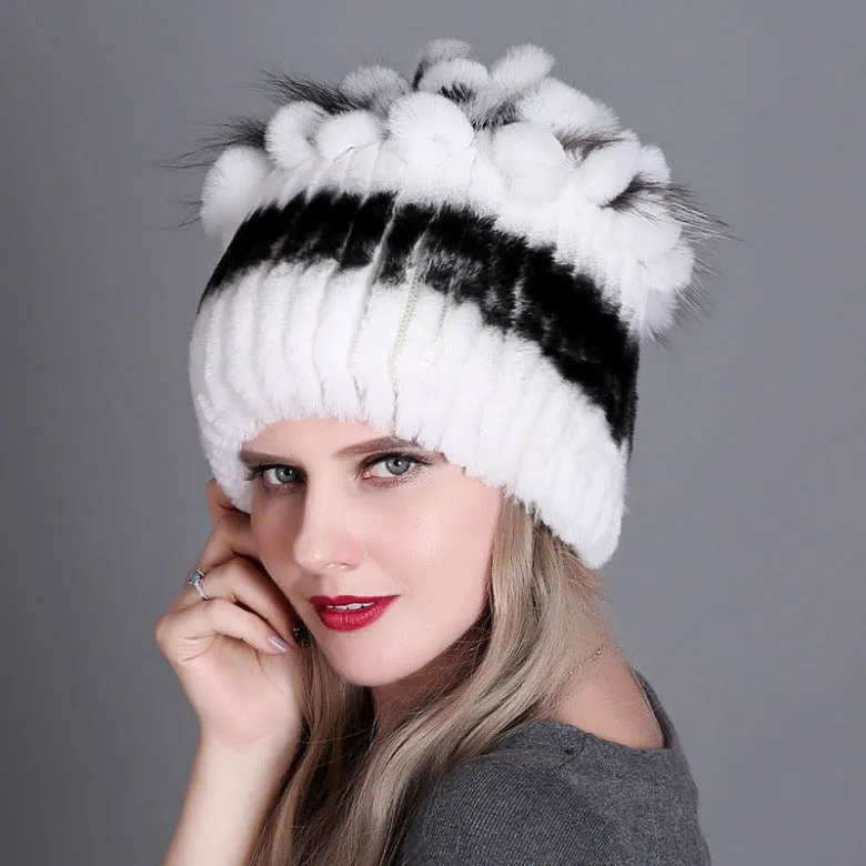 Rex rabbit fur hat warm thickening autumn and winter warm female colorful knitted hat