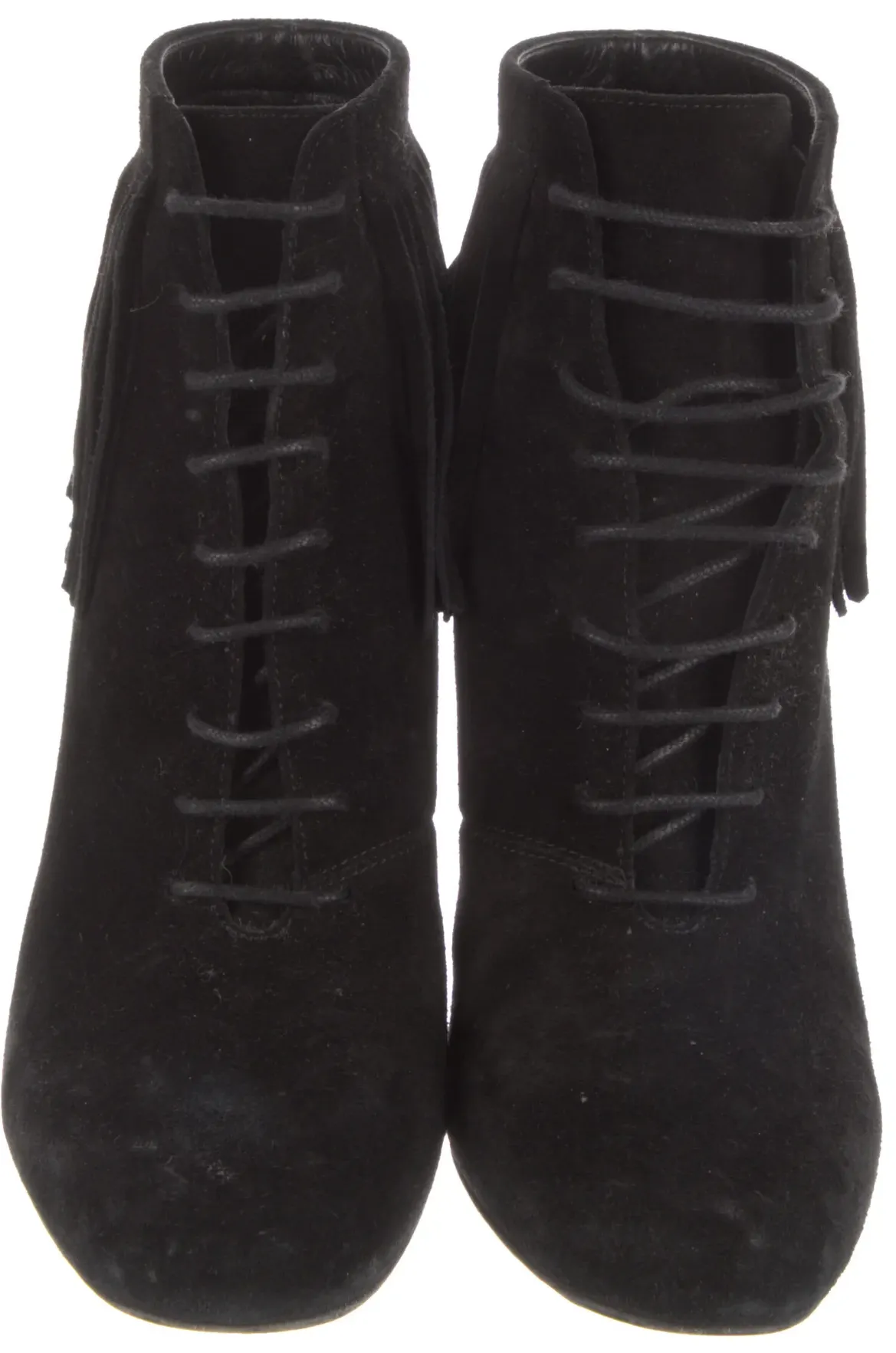 Saint Laurent. Black Fringe Trim Accent Boots SZ 7.5