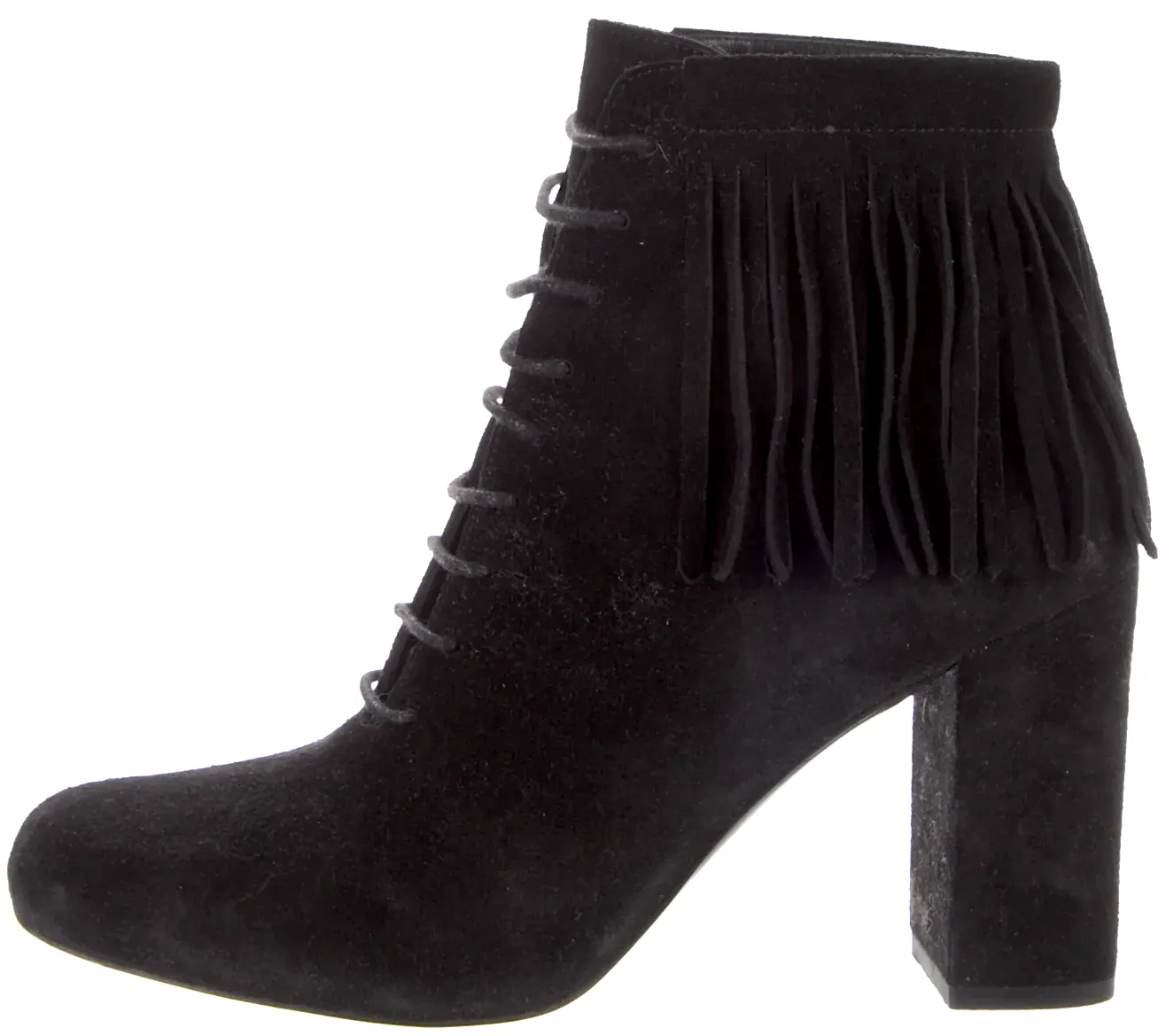 Saint Laurent. Black Fringe Trim Accent Boots SZ 7.5