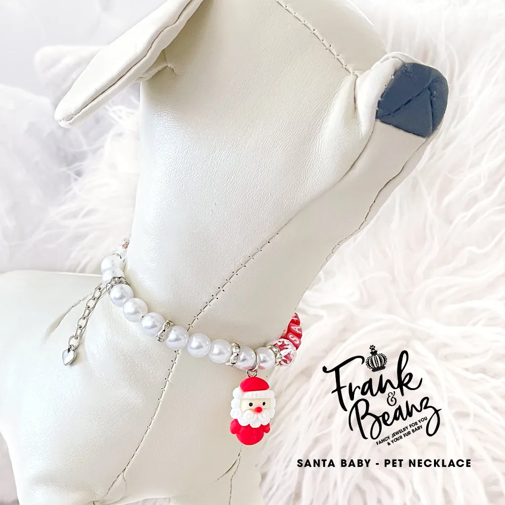 Santa Baby Pet Necklace for Dogs Personalized Pearl Cat Collar Necklace Pet Jewelry