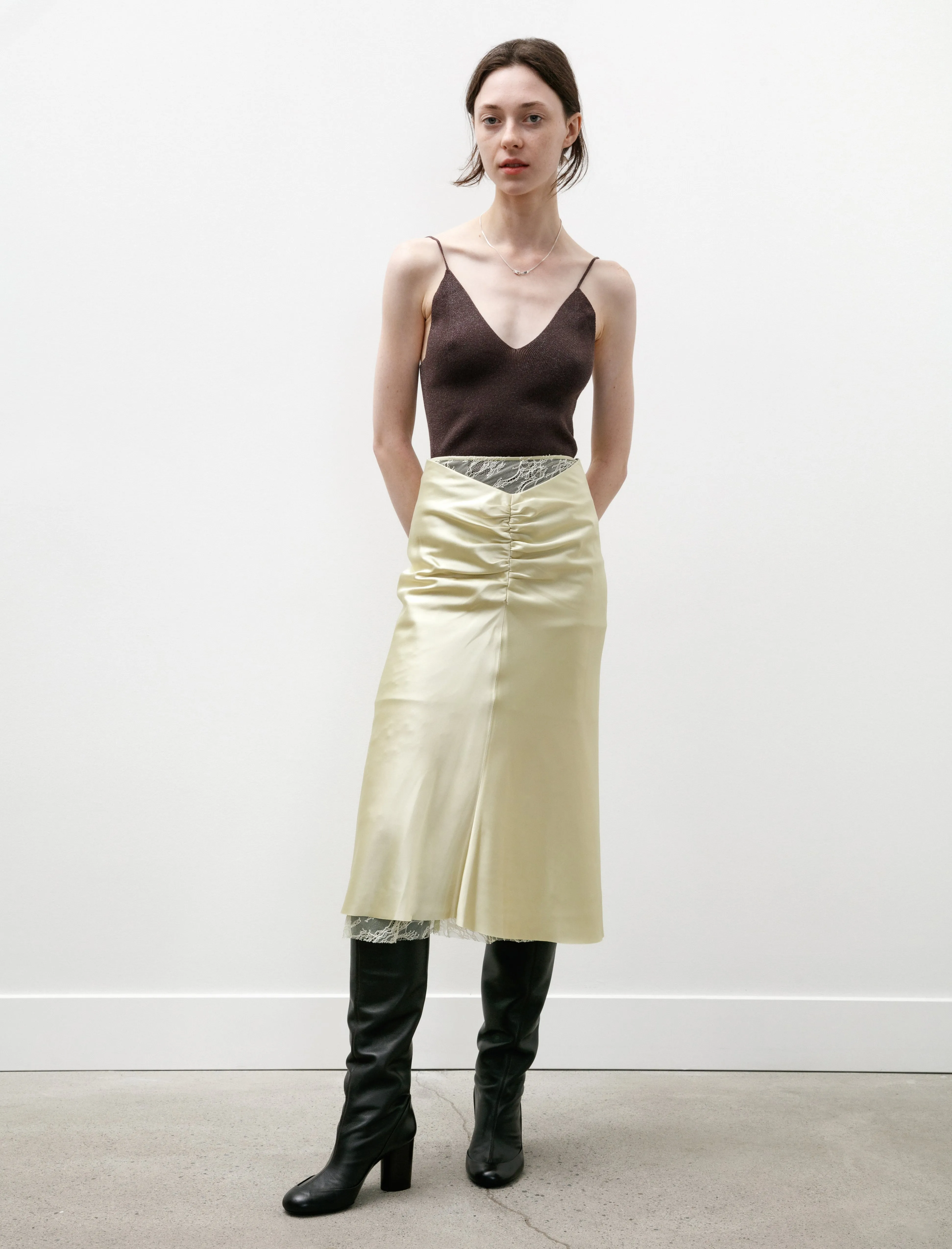 Satin Midi Skirt Vanilla Yellow