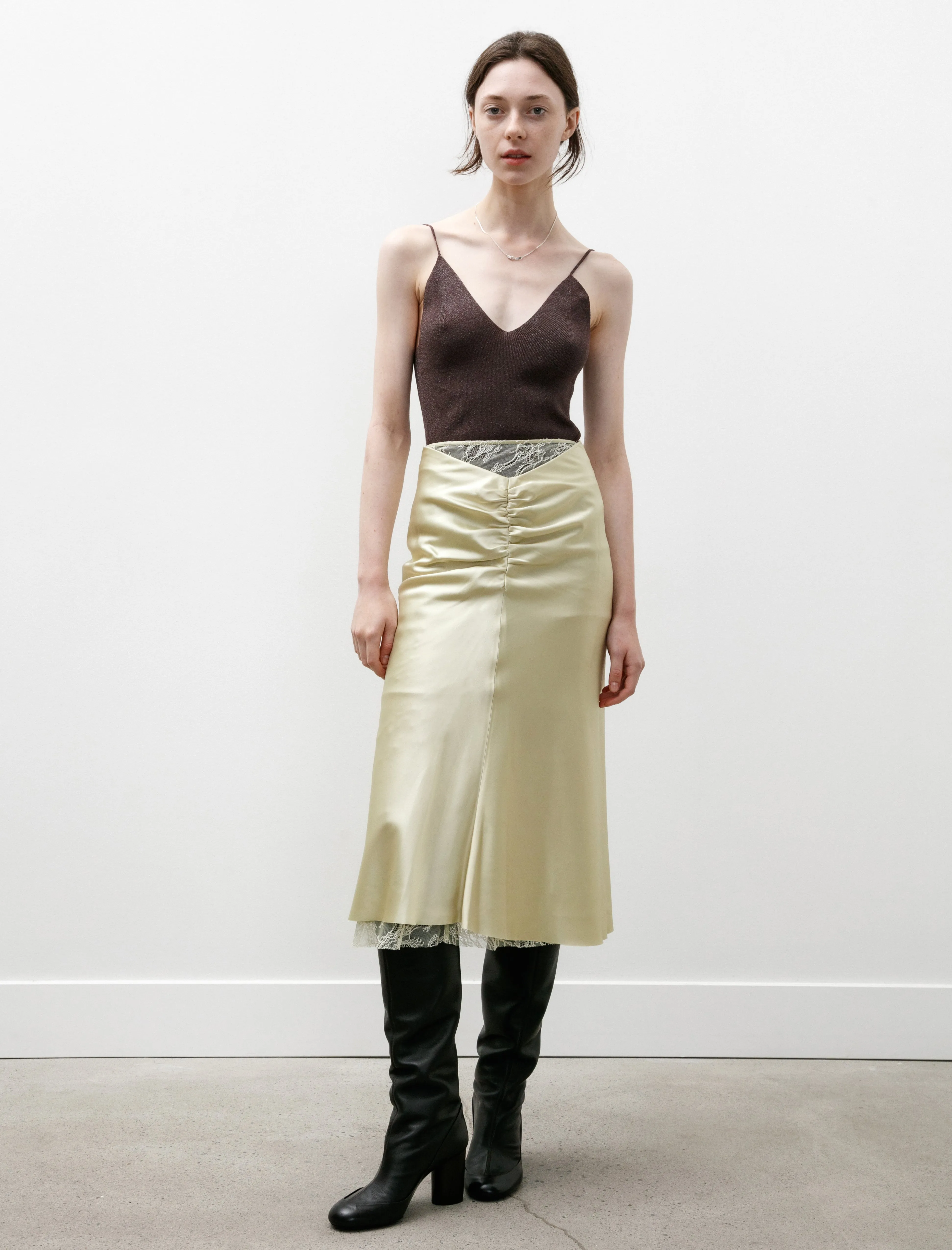 Satin Midi Skirt Vanilla Yellow