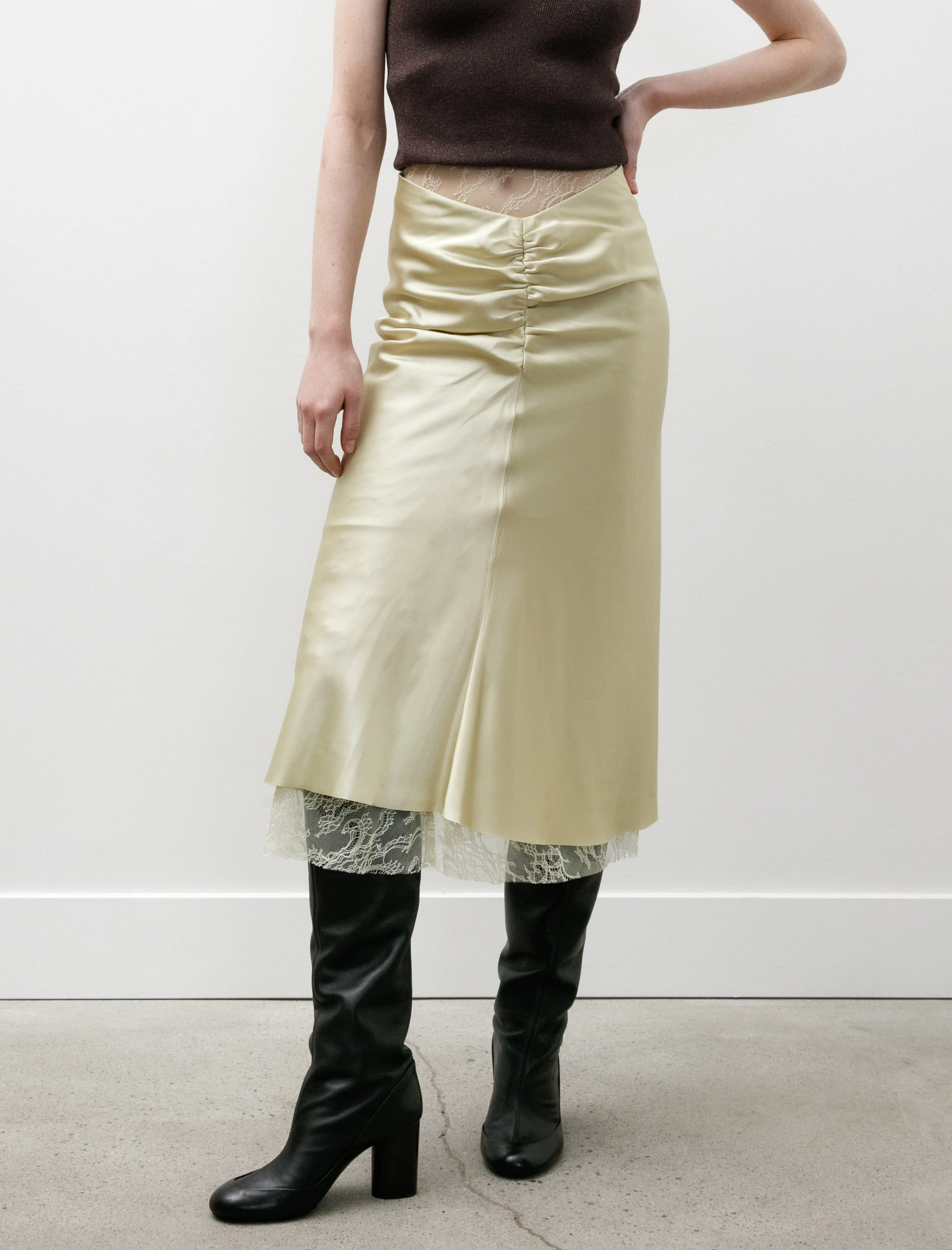 Satin Midi Skirt Vanilla Yellow