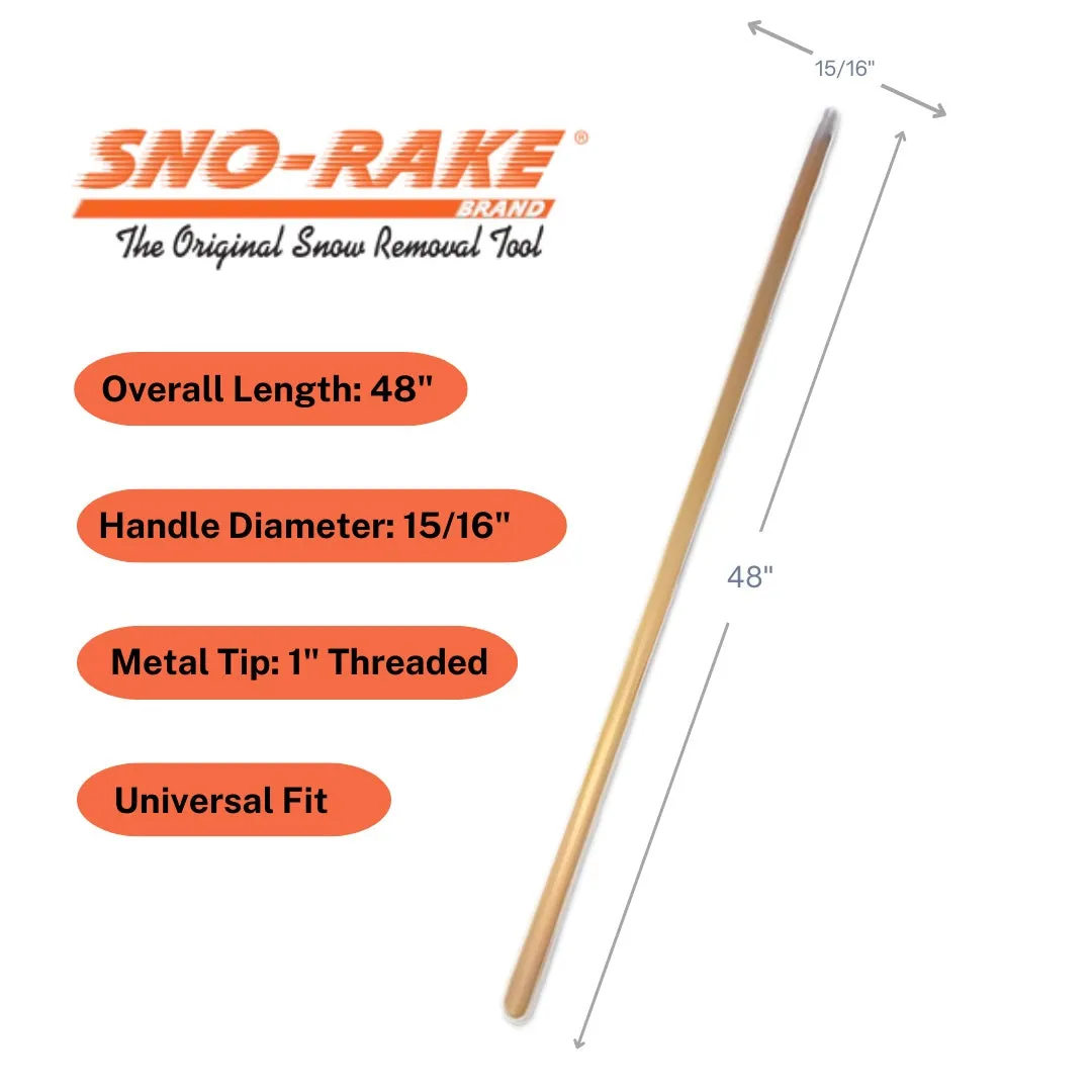 Shuttsco 48" Solid Wood Replacement Handle Only - Universal Threaded Metal Tip - Compatible with 12" and 18" Sno Rake Heads - Durable Wooden Pole for Snow Removal on Car, Truck, Van, SUV - Made in USA