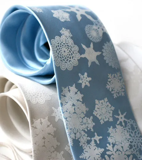 Snowflakes Necktie, Snow print men's tie