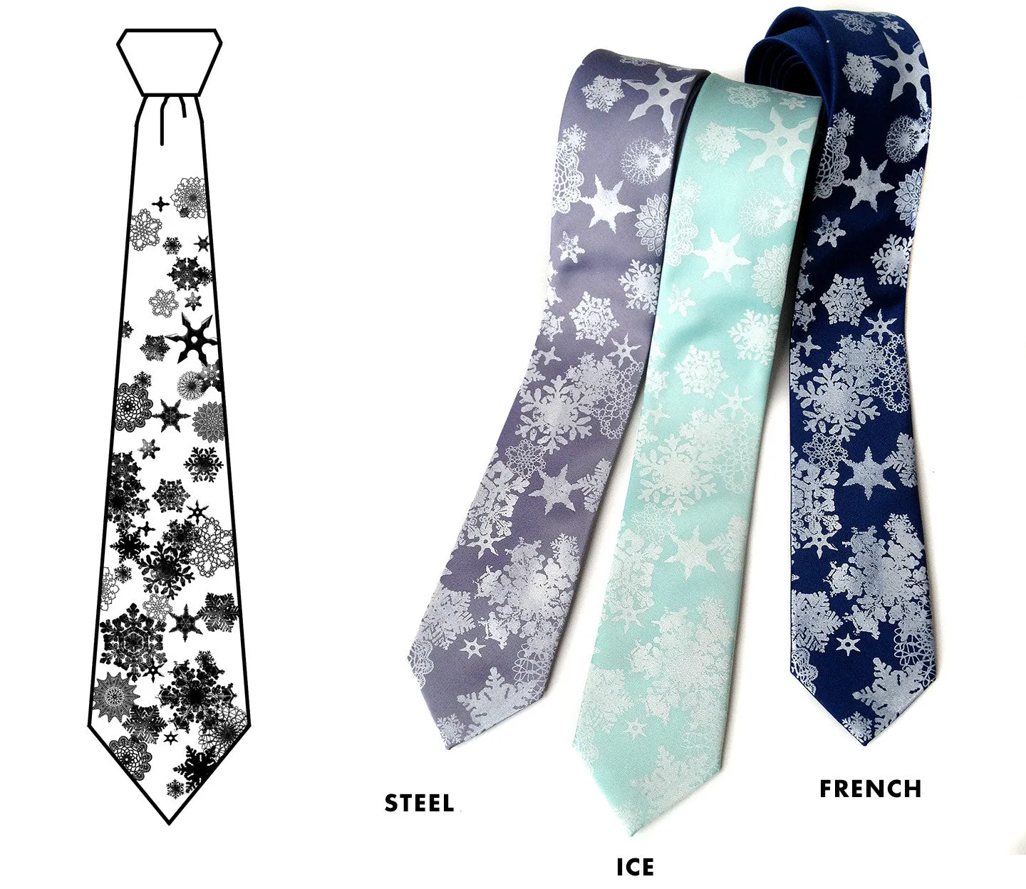 Snowflakes Necktie, Snow print men's tie