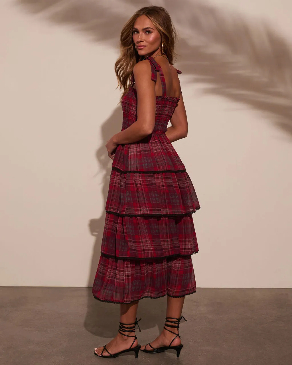 Sway With Me Tiered Plaid Midi Dress