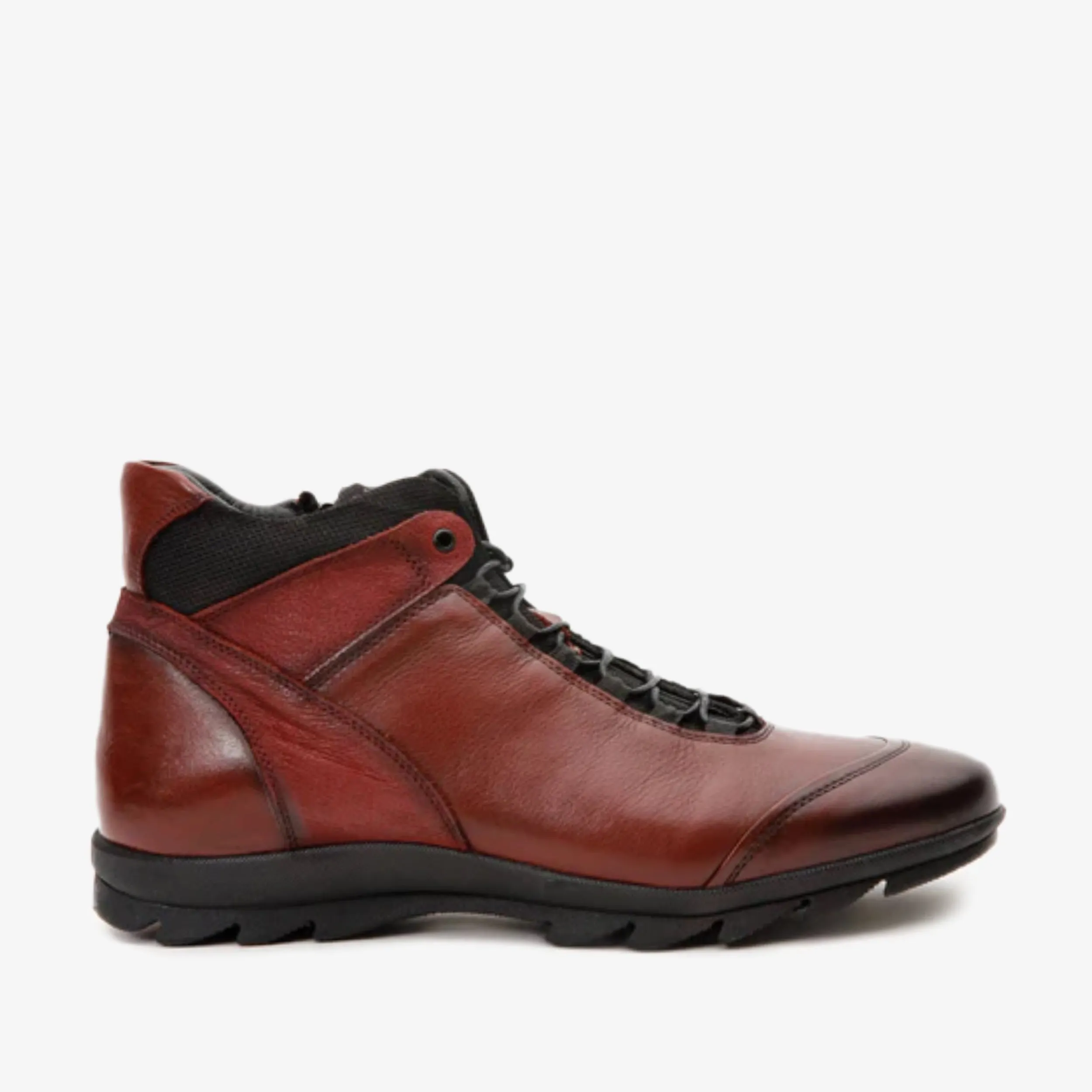 The Houston Leather Burgundy Lace-Up Casual Men Boot with a Zipper