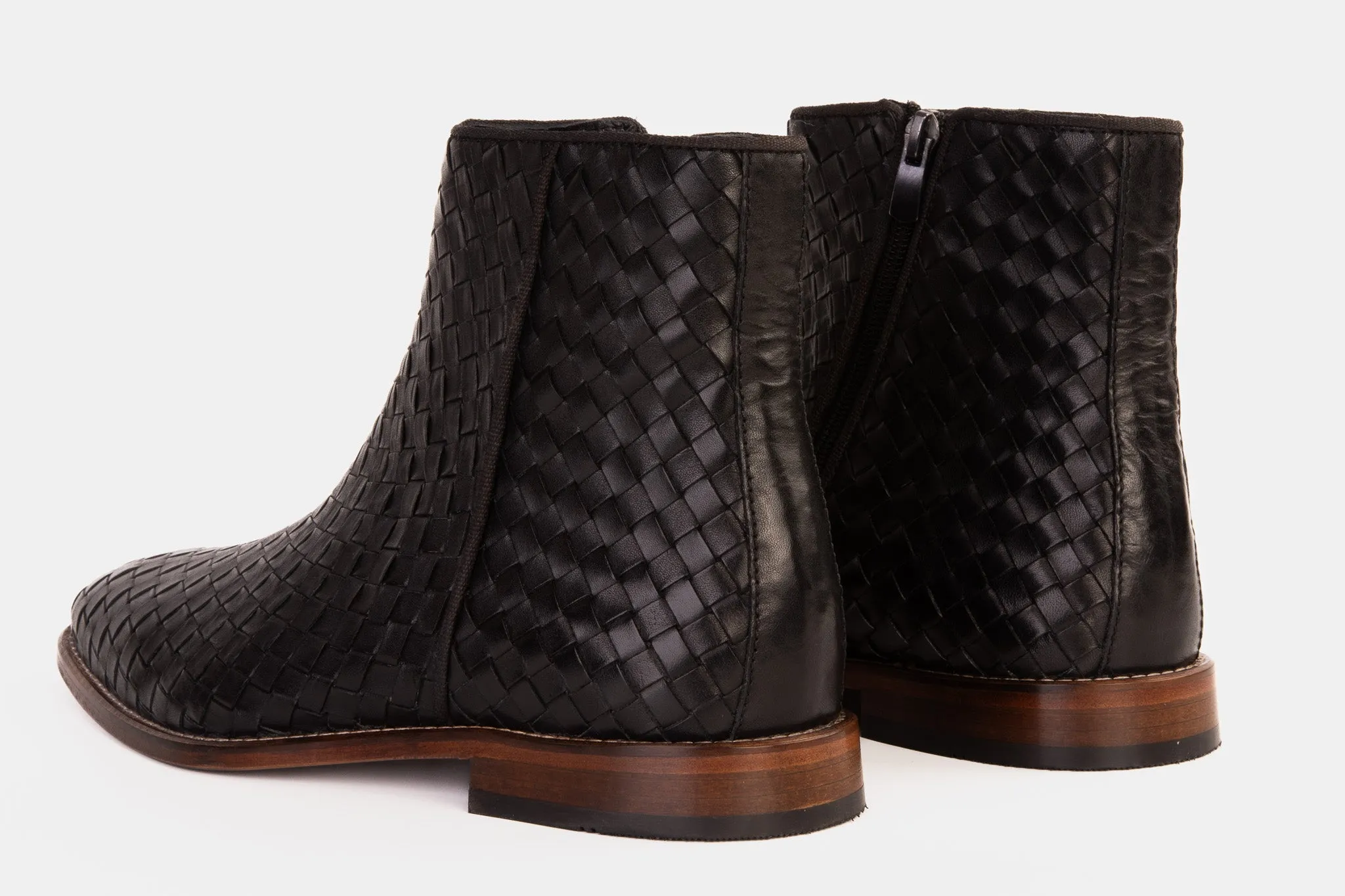 The Wellington Black Handwoven Leather Men Boot with a Zipper