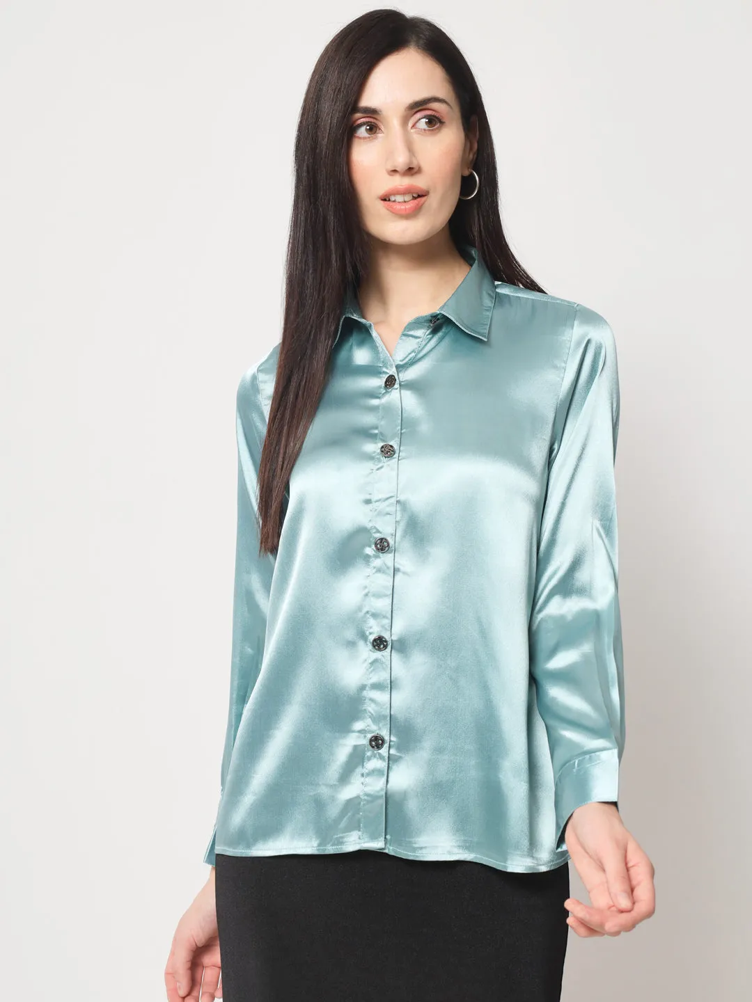 Women Blue Classic Slim Fit Casual Shirt